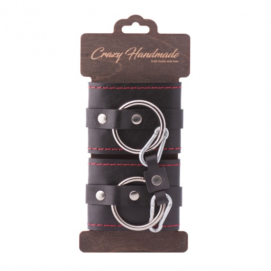 Черные однослойные кожаные наручники с контрастной строчкой - Crazy Handmade - купить с доставкой в Долгопрудном