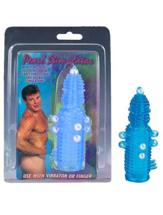 Голубая эластичная насадка на пенис с жемчужинами, точками и шипами Pearl Stimulator - 11,5 см. - Tonga - в Долгопрудном купить с доставкой