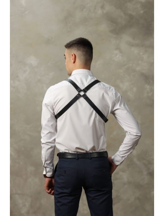 Черная мужская кожаная портупея №4 - БДСМ Арсенал - купить с доставкой в Долгопрудном