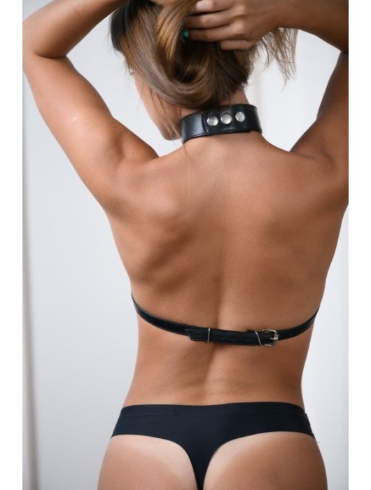 Черная кожаная сбруя с ошейником plus size из нежной кожи - БДСМ Арсенал - купить с доставкой в Долгопрудном
