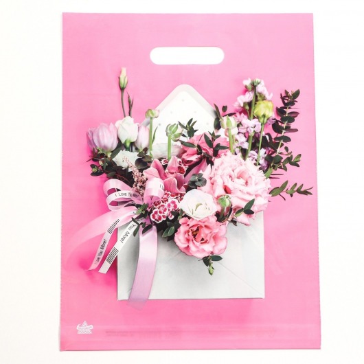Розовый пакет с цветочным принтом и вырубной ручкой (40х31 см) - Сима-Ленд - купить с доставкой в Долгопрудном