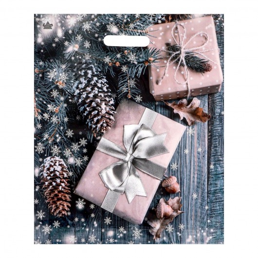 Новогодний пакет с принтом в виде подарков и вырубной ручкой (45х38 см) - Сима-Ленд - купить с доставкой в Долгопрудном