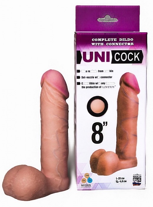 Фаллическая насадка для страпона UNICOCK 8  - 20 см. - LOVETOY (А-Полимер) - купить с доставкой в Долгопрудном
