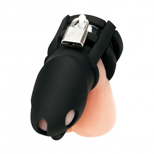 Черная клетка для пениса Silicone Small 2 in Cock Cage With Ball Divider - BlueLine - купить с доставкой в Долгопрудном