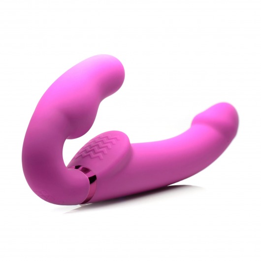 Розовый безремневой страпон с вибрацией и функцией расширения Inflatable Ergo-Fit Strapless Strap-On - XR Brands - купить с доставкой в Долгопрудном