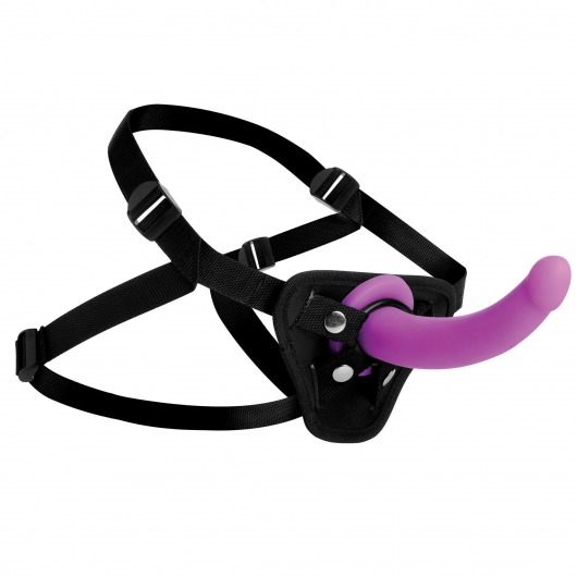 Лиловый поясной страпон Navigator Silicone G-Spot Dildo with Harness - 17,8 см. - XR Brands - купить с доставкой в Долгопрудном