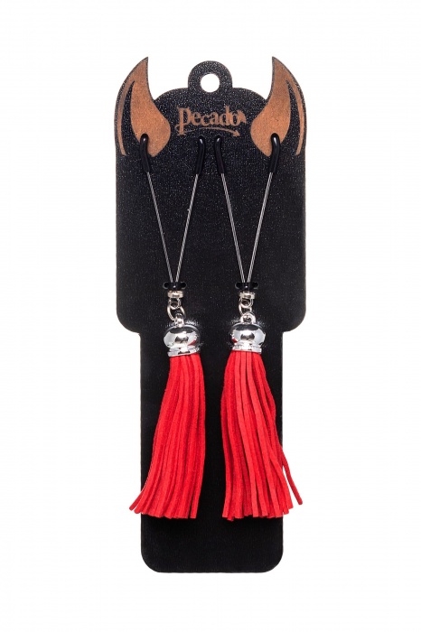 Зажимы на соски «Вилки» с красными кисточками из замши - Pecado - купить с доставкой в Долгопрудном