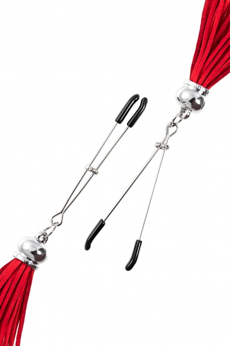 Зажимы на соски «Вилки» с красными кисточками из замши - Pecado - купить с доставкой в Долгопрудном