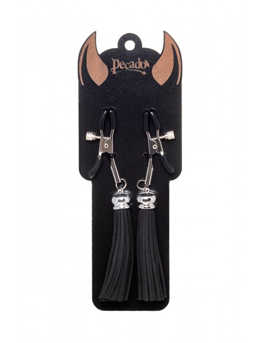 Зажимы на соски «Прищепки» с черными кисточками из замши - Pecado - купить с доставкой в Долгопрудном