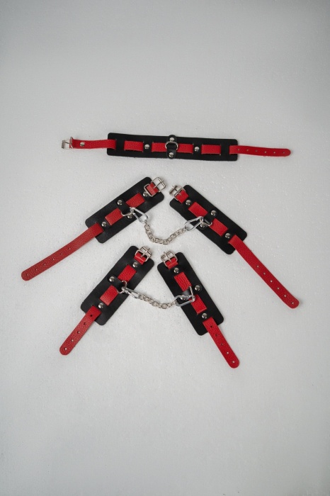 Черно-красный набор фиксаций: наручники, оковы и ошейник - Crazy Handmade - купить с доставкой в Долгопрудном