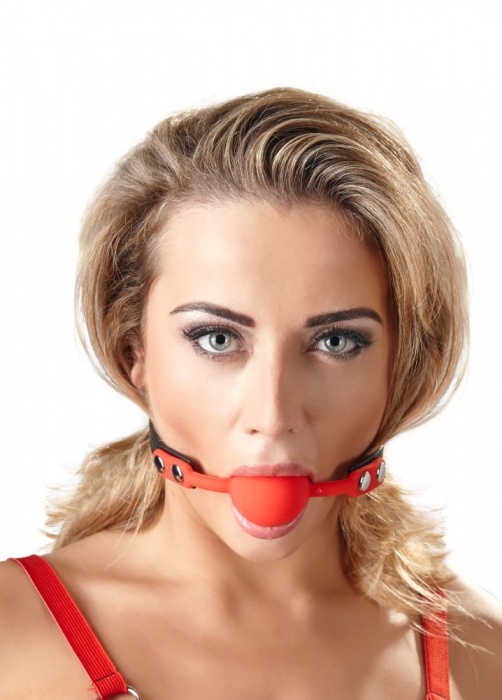 Силиконовый кляп-шар на чёрных ремешках Red Gag silicone - Orion - купить с доставкой в Долгопрудном