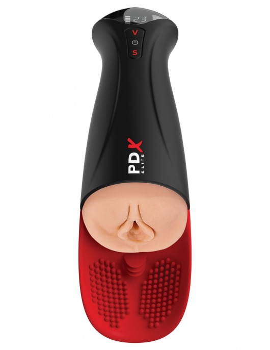 Телесный мастурбатор-вагина в черной колбе с вибрацией Fuck-O-Matic Pro XL - Pipedream - в Долгопрудном купить с доставкой