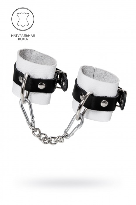 Бело-черные кожаные наручники с одним ремешком с люверсами - Pecado - купить с доставкой в Долгопрудном
