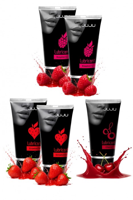 Набор из 5 съедобных лубрикантов JUJU (клубника х 2, малина х 2, вишня) - JuJu - купить с доставкой в Долгопрудном