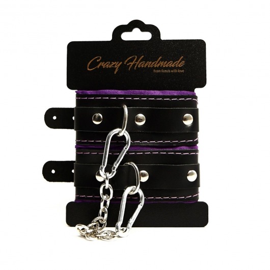 Черно-фиолетовые скругленные наручники с мягкой подкладкой - Crazy Handmade - купить с доставкой в Долгопрудном