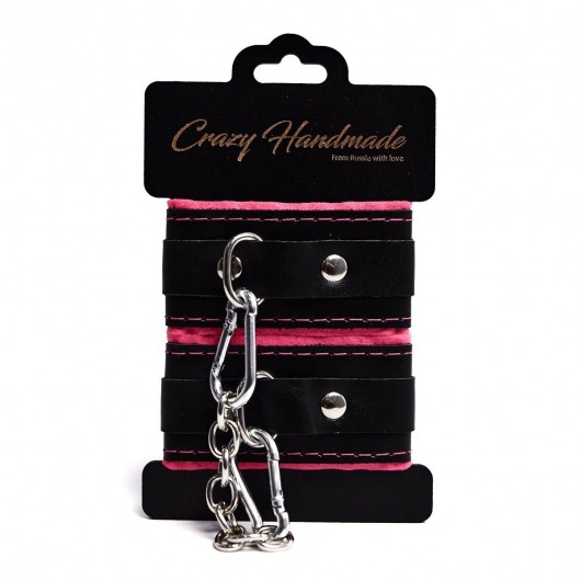 Черно-розовые скругленные наручники с мягкой подкладкой - Crazy Handmade - купить с доставкой в Долгопрудном