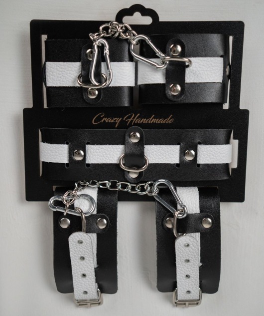 Набор фиксаторов из черной и белой натуральной кожи - Crazy Handmade - купить с доставкой в Долгопрудном
