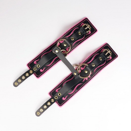 Черные кожаные оковы с розовой строчкой - Crazy Handmade - купить с доставкой в Долгопрудном