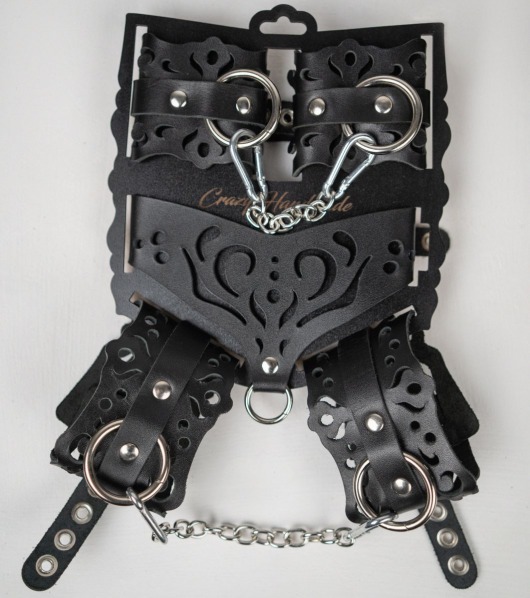 Черный ажурный кожаный набор фиксаций - Crazy Handmade - купить с доставкой в Долгопрудном