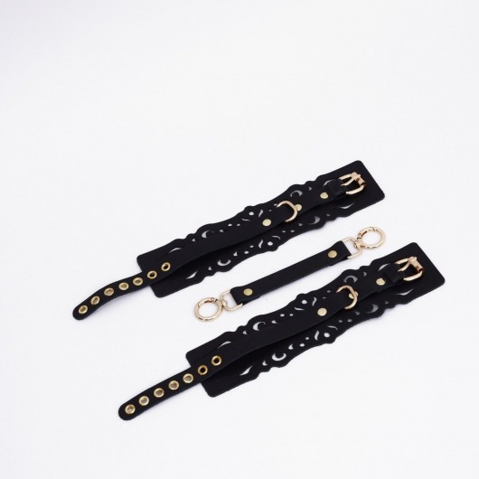 Черный кожаные оковы с узорами и золотистой фурнитурой - Crazy Handmade - купить с доставкой в Долгопрудном