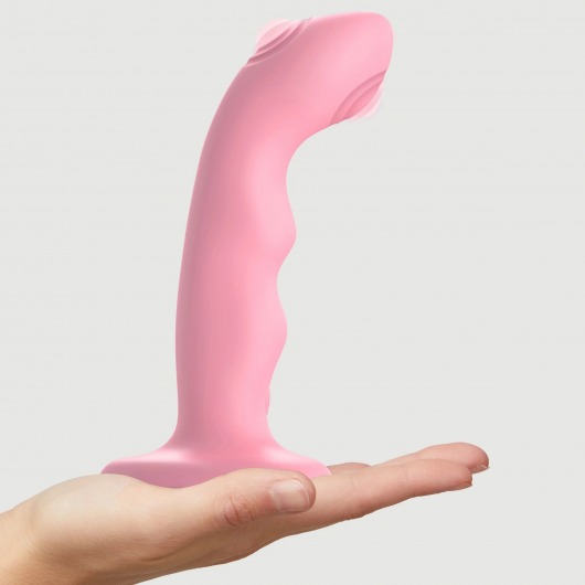 Розовая насадка-стимулятор Strap-On-Me Tapping Dildo Wave - Strap-on-me - купить с доставкой в Долгопрудном