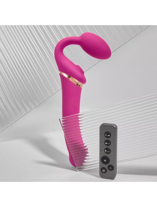 Ярко-розовый безремневой страпон Multi Orgasm Bendable Strap-On size XL с клиторальной стимуляцией - Strap-on-me - купить с доставкой в Долгопрудном