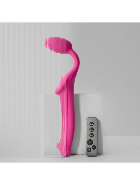 Ярко-розовый безремневой страпон Strap-on-me Vibrating Bendable Strap-On size XL - Strap-on-me - купить с доставкой в Долгопрудном