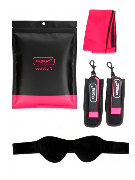 Черно-розовый эротический набор: маска, наручники и повязка - Erokay - купить с доставкой в Долгопрудном