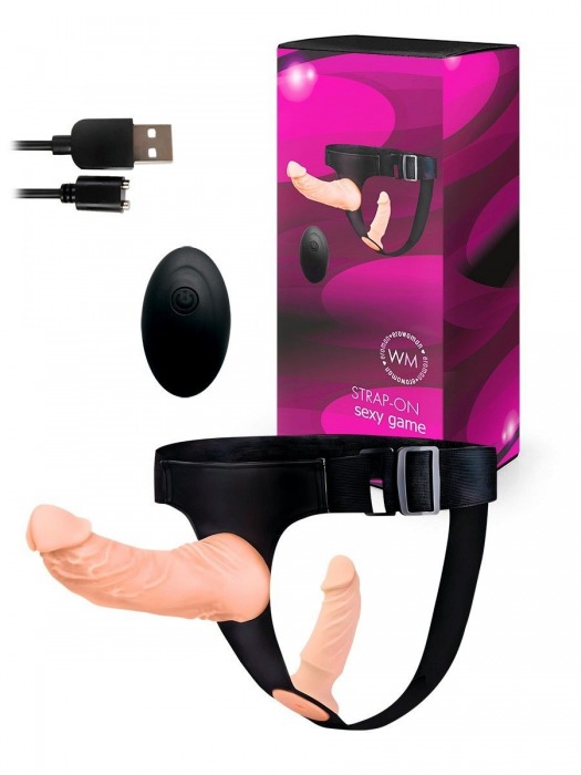 Женский страпон с 2 насадками, вибрацией и пультом ДУ - Erowoman-Eroman - купить с доставкой в Долгопрудном