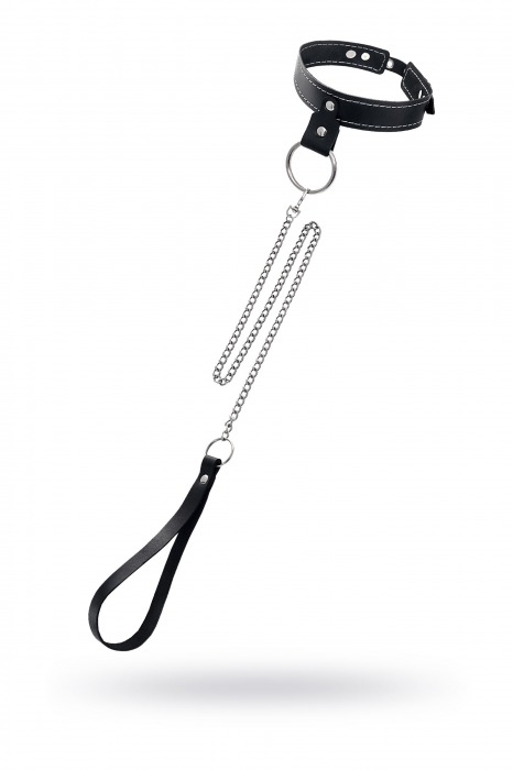 Черный узкий однослойный ошейник с серебристым поводком-цепочкой - Pecado - купить с доставкой в Долгопрудном