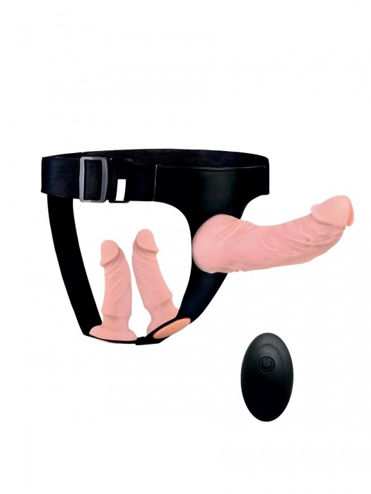 Женский страпон с 3 насадками и вибрацией - Erowoman-Eroman - купить с доставкой в Долгопрудном