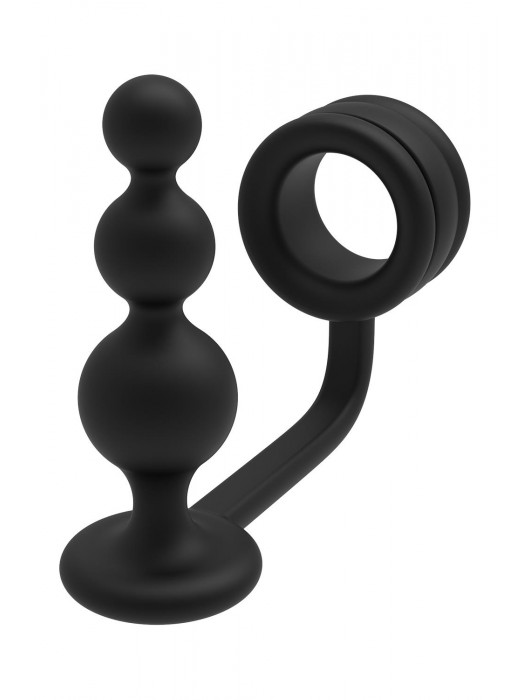 Черное эрекционное кольцо с анальной елочкой Cockring With Beaded Anal Plug - Dream Toys - в Долгопрудном купить с доставкой