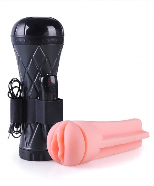Телесный мастурбатор-вагина в черной колбе с вибрацией - Boys of Toys - в Долгопрудном купить с доставкой