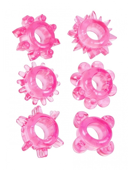 Набор из 6 розовых эрекционных колец с различным рельефом - Erowoman-Eroman - в Долгопрудном купить с доставкой