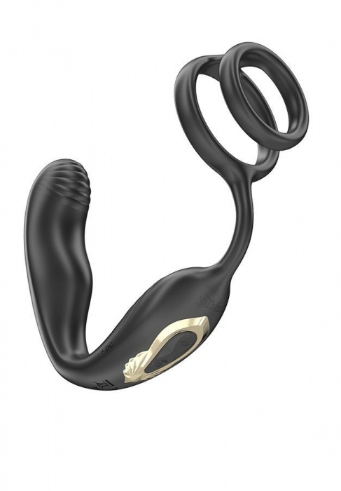 Черная анальная пробка с вращением и эрекционными кольцами - Ibiza - в Долгопрудном купить с доставкой