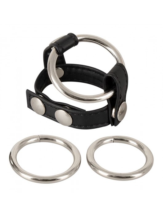 Подхват для мошонки с 3 съемными эрекционными кольцами Leder-Riemen - Orion - в Долгопрудном купить с доставкой