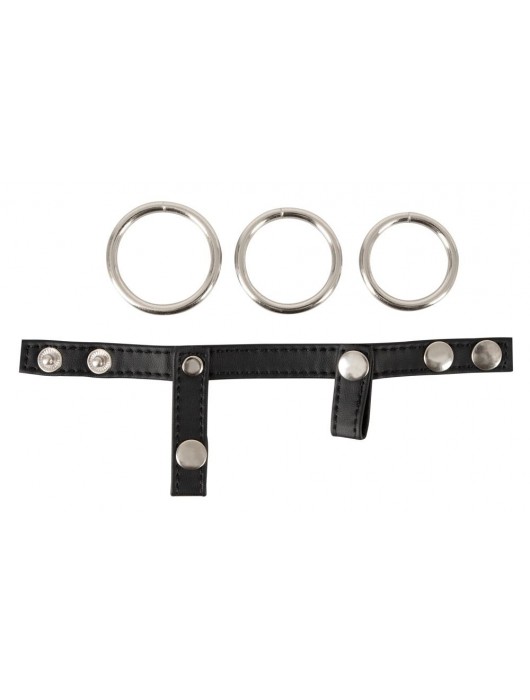 Подхват для мошонки с 3 съемными эрекционными кольцами Leder-Riemen - Orion - в Долгопрудном купить с доставкой