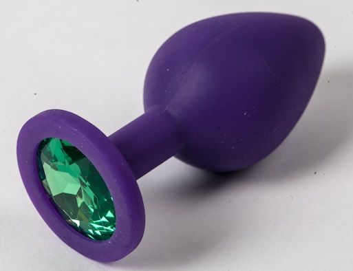 Фиолетовая силиконовая пробка с зеленым кристаллом - 9,5 см. - 4sexdreaM - купить с доставкой в Долгопрудном