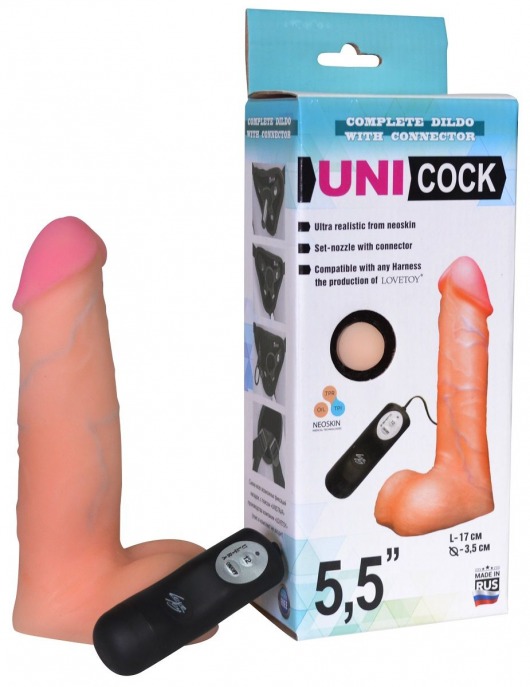 Фаллическая насадка Харнесс UNICOCK 5,5  с вибрацией - 17 см. - LOVETOY (А-Полимер) - купить с доставкой в Долгопрудном