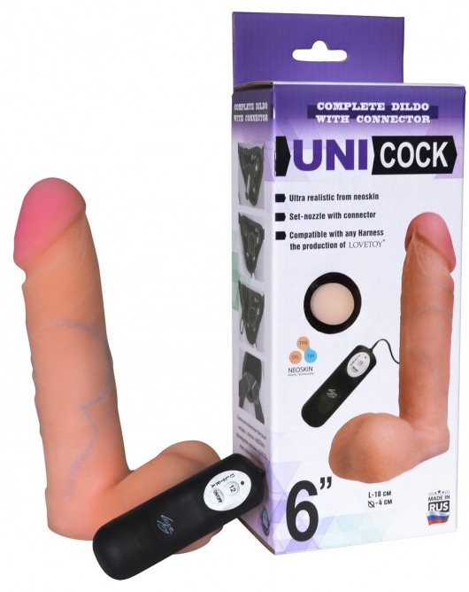 Фаллическая насадка Харнесс UNICOCK 6  с вибрацией - 18 см. - LOVETOY (А-Полимер) - купить с доставкой в Долгопрудном