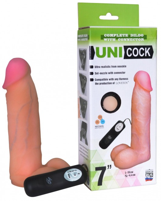 Фаллическая насадка Харнесс UNICOCK 7  с вибрацией - 19 см. - LOVETOY (А-Полимер) - купить с доставкой в Долгопрудном