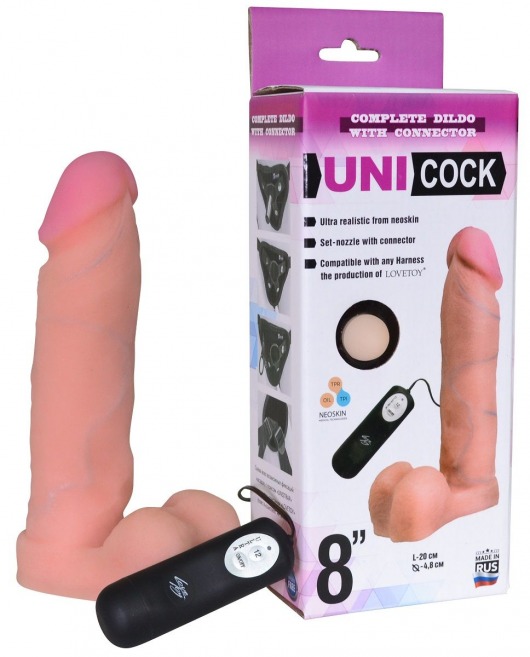 Фаллическая насадка Харнесс UNICOCK 8  с вибрацией - 20 см. - LOVETOY (А-Полимер) - купить с доставкой в Долгопрудном