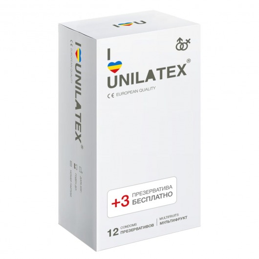 Разноцветные ароматизированные презервативы Unilatex Multifruit  - 12 шт. + 3 шт. в подарок - Unilatex - купить с доставкой в Долгопрудном