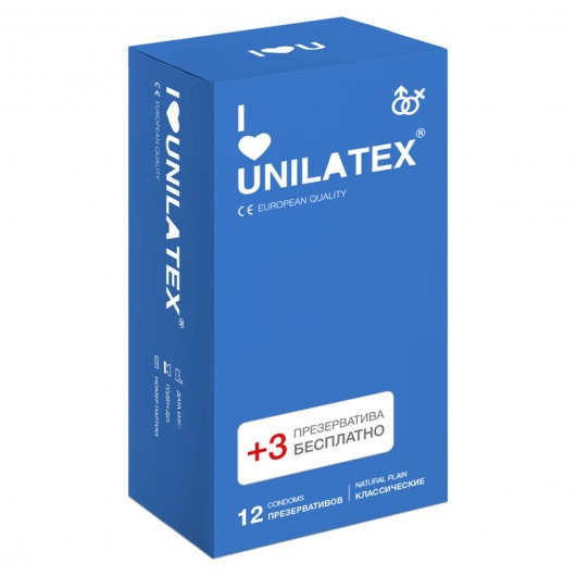 Классические презервативы Unilatex Natural Plain - 12 шт. + 3 шт. в подарок - Unilatex - купить с доставкой в Долгопрудном