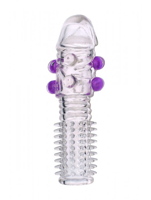 Гелевая прозрачная насадка с шариками и шипами - 14 см. - Toyfa Basic - в Долгопрудном купить с доставкой