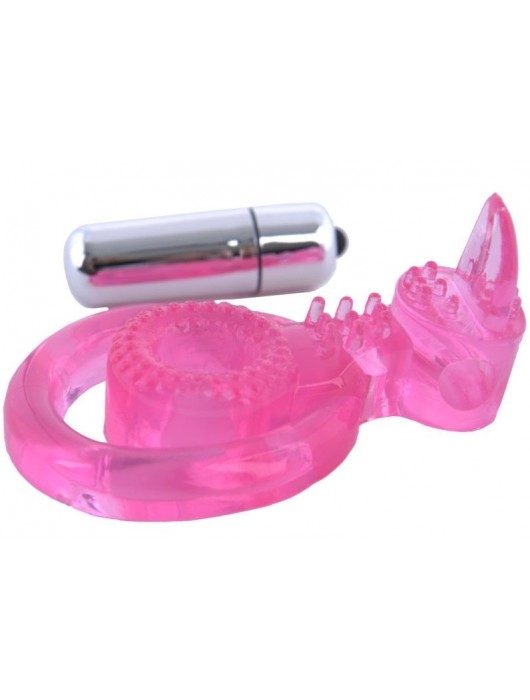 Розовая вибронасадка со стимулятор клитора   Язычок - Toyfa Basic - в Долгопрудном купить с доставкой