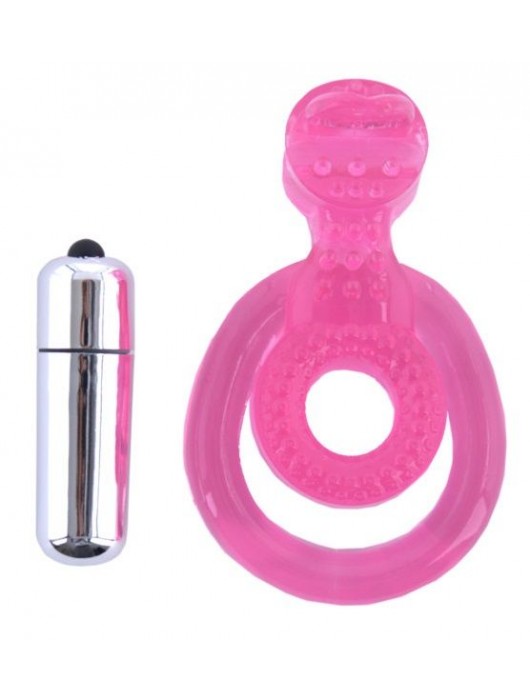 Розовая вибронасадка со стимулятор клитора   Язычок - Toyfa Basic - в Долгопрудном купить с доставкой