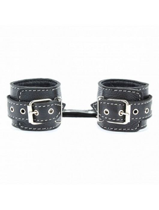 Чёрные кожаные наручники с крупной строчкой - БДСМ Арсенал - купить с доставкой в Долгопрудном
