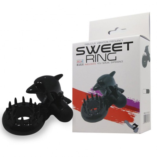 Чёрное эрекционное виброкольцо Sweet Ring с дельфинчиком - Baile - в Долгопрудном купить с доставкой