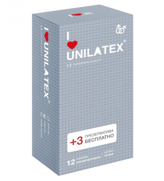 Презервативы с точками Unilatex Dotted - 12 шт. + 3 шт. в подарок - Unilatex - купить с доставкой в Долгопрудном